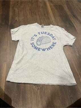 Graphic Tee - It's Tuesday Somewhere - Light Gray with Blue Print